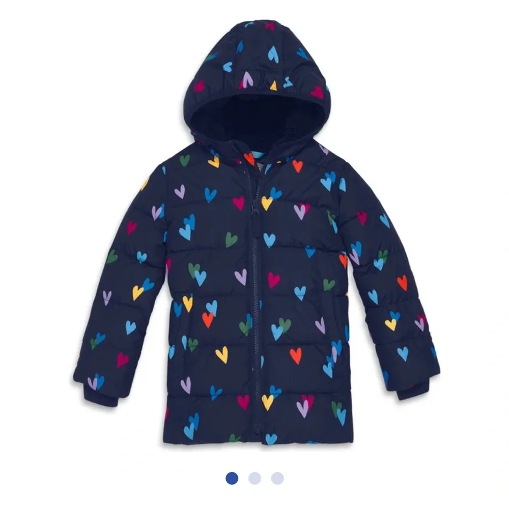 Primary- parka puffer coat and confetti hearts, navy confetti hearts - Picture 1 of 6